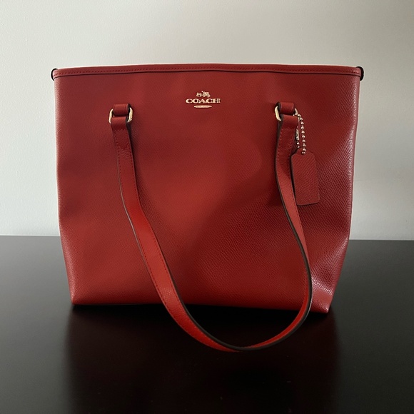 Red/Coral Coach Handbag - Picture 1 of 3